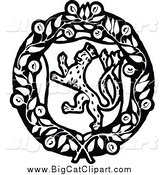 Big Cat Vector Clipart of a Black and White Leopard Coat of Arms by Prawny Vintage