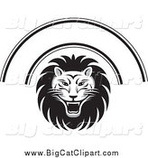 Big Cat Vector Clipart of a Black and White Lion Face and Arch by Lal Perera