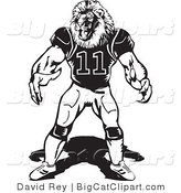 Big Cat Vector Clipart of a Black and White Lion Football Player Facing Forward by David Rey