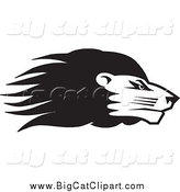 Big Cat Vector Clipart of a Black and White Lion Head in Profile by Johnny Sajem