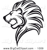 Big Cat Vector Clipart of a Black and White Lion Head in Profile by Vector Tradition SM