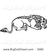 Big Cat Vector Clipart of a Black and White Male Lion Crouching by Prawny