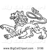 Big Cat Vector Clipart of a Black and White Royal Heraldic Lion by Vector Tradition SM