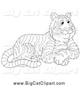 Big Cat Vector Clipart of a Black and White Seated Tiger by Alex Bannykh