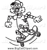 Big Cat Vector Clipart of a Black and White Sporty Tiger Skateboarding by Dennis Holmes Designs