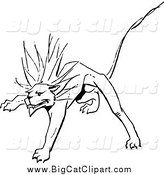 Big Cat Vector Clipart of a Black and White Stalking Lion by Prawny Vintage