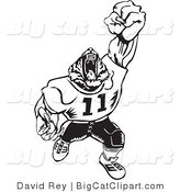 Big Cat Vector Clipart of a Black and White Tiger Football Player Roaring on White by David Rey