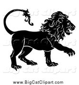 Big Cat Vector Clipart of a Black and White Walking Lion by AtStockIllustration