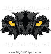 Big Cat Vector Clipart of a Black Panther Face with Yellow Eyes by Chromaco