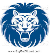 Big Cat Vector Clipart of a Blue and White Roaring Lion Face by Lal Perera