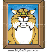 Big Cat Vector Clipart of a Bobcat Character Portrait with a Wood Frame by Mascot Junction