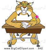 Big Cat Vector Clipart of a Bobcat Character Sitting at a Desk by Mascot Junction