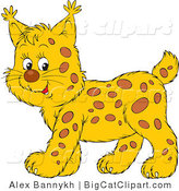 Big Cat Vector Clipart of a Bobcat Cub Smiling and Walking to the Left by Alex Bannykh