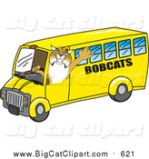 Big Cat Vector Clipart of a Bobcat Driving a School Bus by Toons4Biz