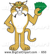 Big Cat Vector Clipart of a Bobcat Mascot Holding Cash by Mascot Junction