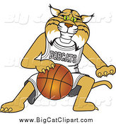 Big Cat Vector Clipart of a Bobcat Playing Basketball by Mascot Junction