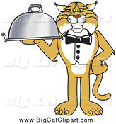 Big Cat Vector Clipart of a Bobcat Waiter Serving a Platter by Mascot Junction