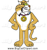 Big Cat Vector Clipart of a Bobcat Wearing a Medal by Toons4Biz