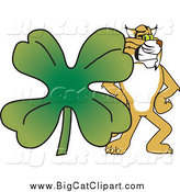 Big Cat Vector Clipart of a Bobcat with a Clover by Toons4Biz
