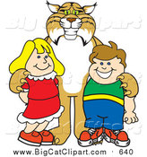 Big Cat Vector Clipart of a Bobcat with Students by Mascot Junction