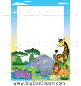 Big Cat Vector Clipart of a Border of African Animals by a Watering Hole with White Space by Visekart