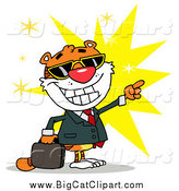Big Cat Vector Clipart of a Business Tiger Pointing over a Burst by Hit Toon