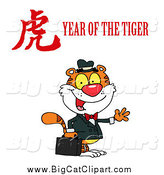 Big Cat Vector Clipart of a Business Tiger with a Year of the Tiger Chinese Symbol by Hit Toon