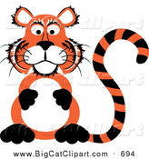 Big Cat Vector Clipart of a Chubby Tiger Sitting up on His Hind Legs and Rubbing His Belly by Kaycee