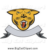 Big Cat Vector Clipart of a Cougar and Blank Banner by Patrimonio
