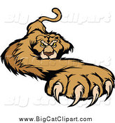 Big Cat Vector Clipart of a Cougar with a Paw Stretched Outwards by Chromaco