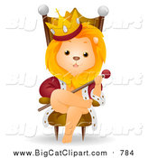 Big Cat Vector Clipart of a Cute King Lion on a Throne by BNP Design Studio