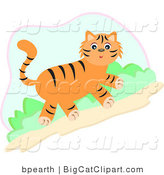 Big Cat Vector Clipart of a Cute Orange Tiger Walking Uphill by