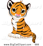 Big Cat Vector Clipart of a Cute Sitting Baby Tiger Cub by Pushkin