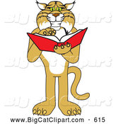 Big Cat Vector Clipart of a Friendly Bobcat Character Reading by Mascot Junction