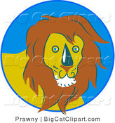 Big Cat Vector Clipart of a Friendly Yellow Male Lion in a Blue Circle by Prawny