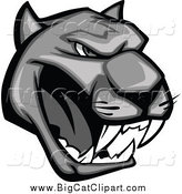 Big Cat Vector Clipart of a Grayscale Aggressive Growling Panther Head by Vector Tradition SM