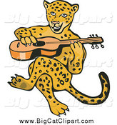 Big Cat Vector Clipart of a Guitarist Jaguar Sitting by Patrimonio