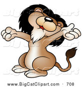 Big Cat Vector Clipart of a Happy Brown Male Lion Stretching and Holding His Arms out by Dero