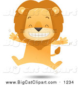 Big Cat Vector Clipart of a Happy Male Lion Jumping by Qiun