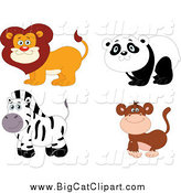 Big Cat Vector Clipart of a Happy Smiling Lion, Panda, Zebra and Monkey by Yayayoyo