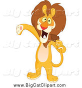 Big Cat Vector Clipart of a Host or Singer Lion Using His Tail like a Microphone and Presenting by Yayayoyo