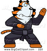 Big Cat Vector Clipart of a Karate Tiger Character in a Black Gi by Cory Thoman