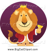 Big Cat Vector Clipart of a King Lion Holding a Goblet Against a Purple Circle by Qiun