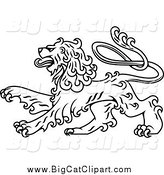 Big Cat Vector Clipart of a Lineart Long Haired Heraldic Lion by Vector Tradition SM