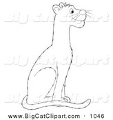 Big Cat Vector Clipart of a Lineart Sitting Panther by Alex Bannykh