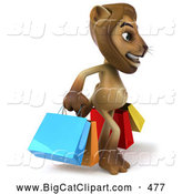 Big Cat Vector Clipart of a Lion Character Carrying Shopping Bags While Smiling by