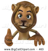 Big Cat Vector Clipart of a Lion Character Giving the Thumbs up and Standing Behind a Blank Sign While Smiling by