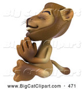 Big Cat Vector Clipart of a Lion Character Meditating While Smiling by