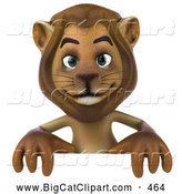 Big Cat Vector Clipart of a Lion Character Standing Behind a Blank Sign While Smiling by Julos