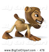 Big Cat Vector Clipart of a Lion Character Walking on All Fours to the Right by